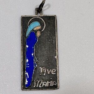 Ottaviani Ave Maria Vintage Enamel Sterling Silver Pendant Charm Medal Religious
